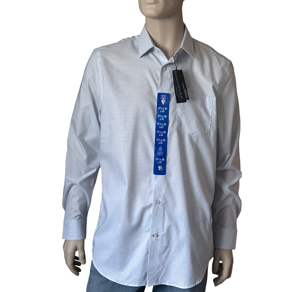Banana Republic Long Sleeve Dress Shirt Non Iron Slim Fit Windowpane 100% Cotton